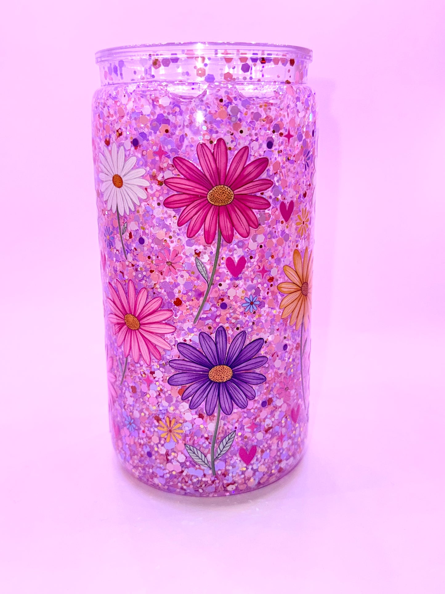 16oz Flower Glitter Snow Globe Tumbler
